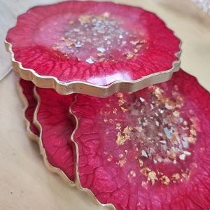 Handmade resin coaster set.